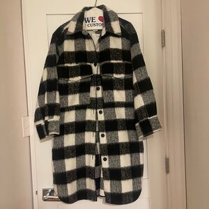 H&M Black and White Plaid Coat